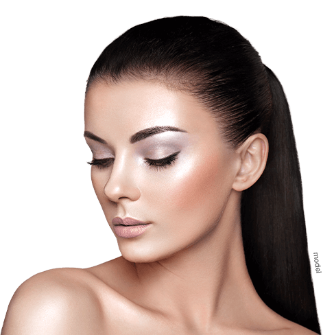 Rhinoplasty Procedure Model eyes closed, chin down, showing off nose.